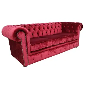 Chesterfield Handmade 3 Seater Sofa Settee Modena Pillarbox Velvet Fabric In Classic Style