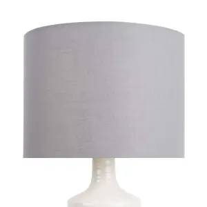 First Choice Lighting Ripple Off White Ribbed Ceramic Table Lamp with Grey Fabric Shade