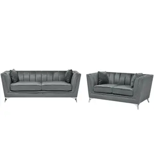 Beliani Modern Velvet Sofa Set Grey GAULA