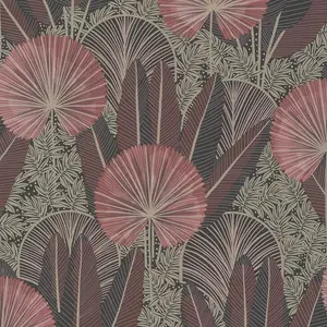 Grandeco Aperia Oriental Jungle Leaf Textured Wallpaper, Red Pink