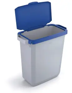 Durable DURABIN Grey Recycling Bin with Blue Hinged Lid + Black Duraframe - 60L