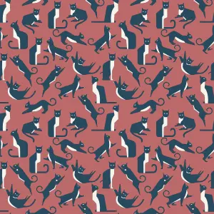 furn. Geo Cat Pink Printed Wallpaper