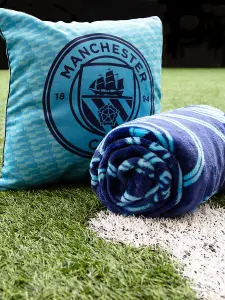 Manchester City FC Crest Soft Fleece Blanket, Throw Blue