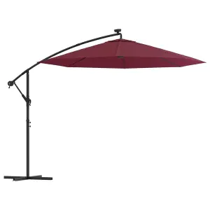 Berkfield Cantilever Umbrella with LED Lights and Steel Pole Wine Red