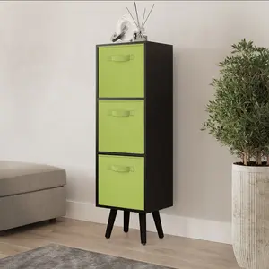 URBNLIVING 100cm Height Black 3-Tier 3-Drawer Green Cube Shelving Unit with Scandinavian Black Legs