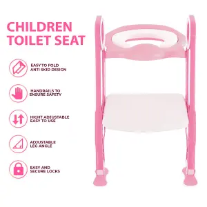 CHILDREN BABY TODDLER KID POTTY TRAINING TOILET SEAT TRAINER URINAL CHAIR LADDERO, PINK & WHITE