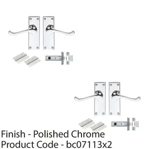 2 PACK - Victorian Scroll Door Handle & Latch Pack Set- Polished Chrome Lever on Plate Kit