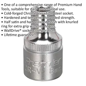 High-Quality 8mm Chrome Vanadium Steel Drive Socket - 1/2 Inch Square Drive Tool