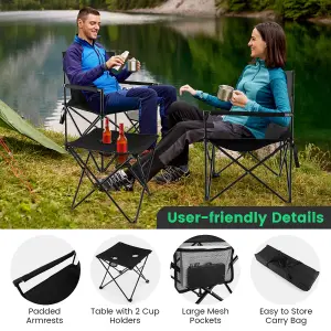 Costway 3 Piece Camping Chairs & Table Set Outdoor Foldable Lawn Chair Table w/ Carrying Bag