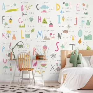 Origin Murals Childrens Alphabet Illustrations Multi Pink Matt Smooth Paste the Wall Mural 300cm Wide X 240cm High