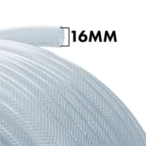 Clear PVC Braided Hose,Food Grade-Oil-Water-Fuel Reinforced Pipe,Tube 16mm internal ,19.8mm external (3m)