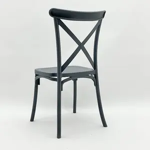 French Cross Back Dining Chair - Plastic - L46 x W49 x H88 cm - Grey