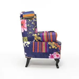 Fabric Purple Patchwork Chesterfield Wingback Chair