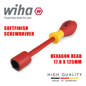 Wiha Hex Driver Screwdriver 1000v VDE Electrician 17mm SoftFinish Grip 00868