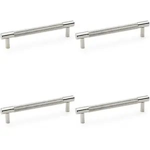 4 PACK - Knurled T Bar Door Pull Handle - Polished Nickel - 128mm Centres Premium Drawer