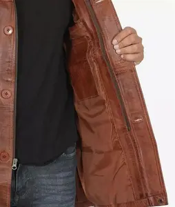 Mens Brown Leather Car Coat - 3/4 Length Leather Jacket