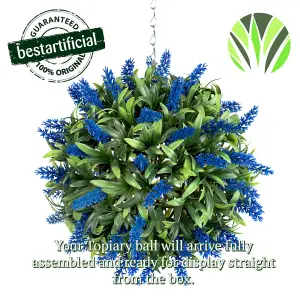 Best Artificial 24cm Blue Lush Lavender Hanging Basket Flower Topiary Ball - Suitable for Outdoor Use - Weather & Fade Resistant