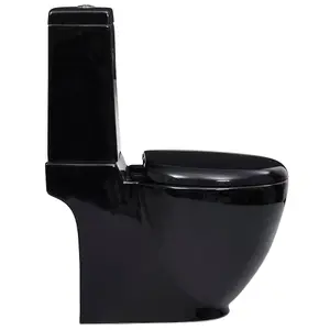 Berkfield WC Ceramic Toilet Bathroom Round Toilet Bottom Water Flow Black