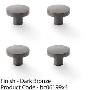 4 PACK - Slim Round Door Knob - Dark Bronze 38mm Modern Cupboard Cabinet Pull Handle