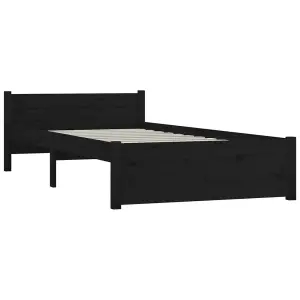 Berkfield Bed Frame Black Solid Wood 75x190 cm Small Single