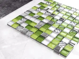 Glass mosaic on mesh for bathroom or kitchen 300mm x 300mm - Green Fashion