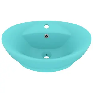 Berkfield Luxury Basin Overflow Oval Matt Light Green 58.5x39 cm Ceramic