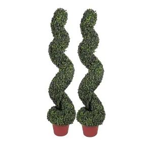 Abaseen 100cm 2pc Artificial Boxwood Spiral Twist Topiary Tree Indoor Outdoor