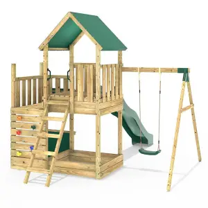 Rebo Modular Wooden Climbing Frame Adventure Playset - M3 plus Shop & Single Swing