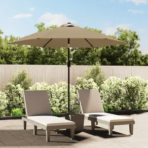 Berkfield Outdoor Parasol with LED Lights and Steel Pole 300cm Taupe