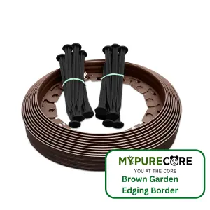 Flexible Brown  Garden Edging Border 10m Complete with 20 Securing Pegs Perfect Flower Beds Lawns and Pavement Design 40mm High