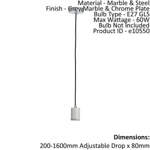 Ceiling Pendant Light Grey Marble & Chrome Plate 60W E27 Dimmable