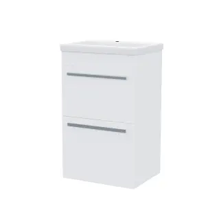 Nes Home 500mm Gloss White 2 Drawer Basin Vanity Cabinet Floor Standing Ceramic Sink