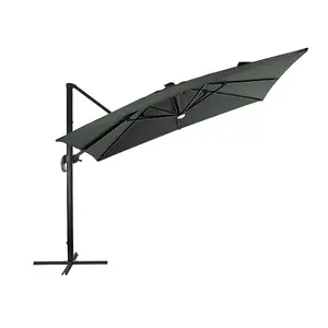 3M Square Cantilever Parasol with Solar Light and Black Parasol Base