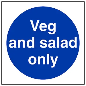 Veg And Salad Only Catering Safety Sign - Adhesive Vinyl - 100x100mm (x3)