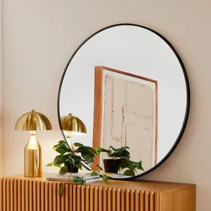 Luvine Round Framed Wall Mounted Accent Mirror Silver / 100" x 100"