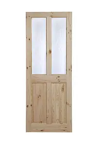 4 panel Screen-printed Glazed Victorian Internal Knotty pine Door, (H)1981mm (W)686mm (T)35mm