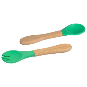 Bamboo Baby Weaning Fork & Spoon Set - Green