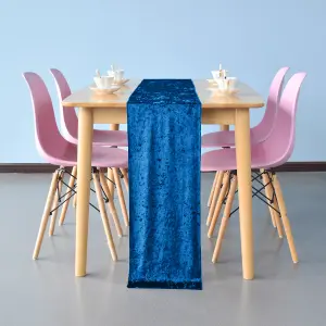 Neel Blue Crushed Velvet Table Runner, Royal Blue - 33cm x 274cm