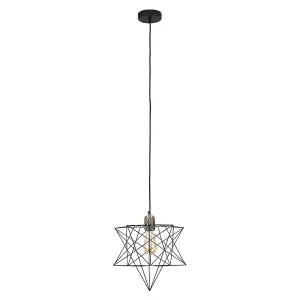 ValueLights Sadira Retro Antique Brass Ceiling Pendant Light Fitting with Black Geometric Star Shade