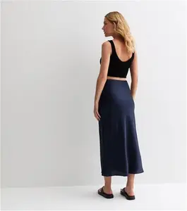 New Look Women's Navy Satin Midi Skirt - UK 14