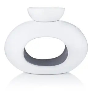 White Ceramic Oval Burner with Removable Bowl - (H) 14 cm