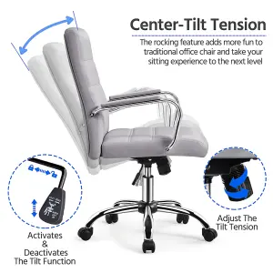 Yaheetech Height Adjustable PU Leather Office Chair with Armrests - Light Grey