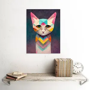 Geometric Colourful Multicoloured Pastel Cat - Painting Unframed / 40.5cm H x 30.5cm W