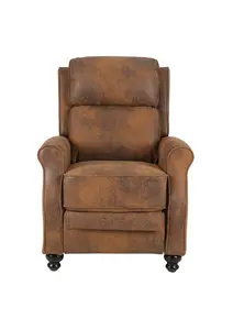 Recliner Manual Chair in Brown Faux Leather Suede