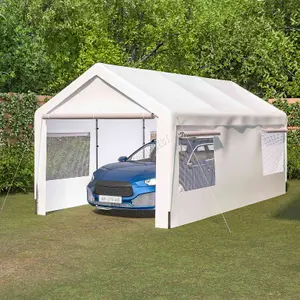 Birchtree Outdoor Steel PE Carport 10x21ft Shed Sidewalls & Windows Boat Truck