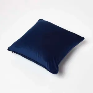 Homescapes Navy Filled Velvet Cushion with Piped Edge 46 x 46 cm