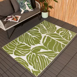 Dreamscene Palm Garden Outdoor Rug Large Waterproof, Grey White - 160 x 230cm