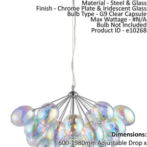 Ceiling Pendant Light Chrome Plate & Iridescent Glass 6 x 28W G9 Dimmable