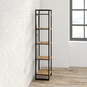 Kingwood Up-Cycled Industrial Mango Wood And Metal Narrow Open Bookcase