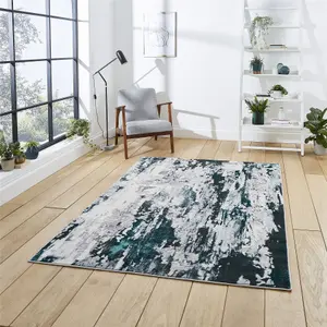 Grey Green Abstract Modern Easy To Clean Abstract Rug For Dining Room-120cm X 170cm